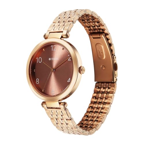 Titan Workwear Quartz Analog Brown Dial Rose Gold Colour Stainless Steel Strap Watch for Women
