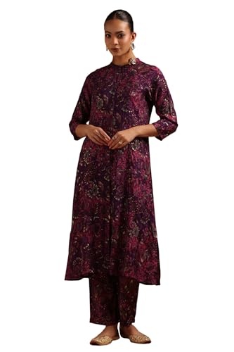 Soch Womens Purple Muslin Ethnic Motifs Co-Ord Set