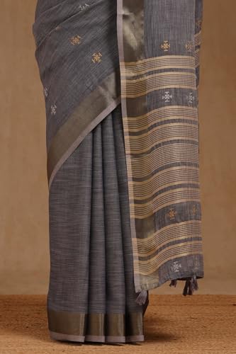 Soch Womens Blue Linen Woven Design Saree