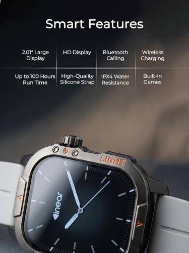inear INWATCH+ 2.01 Smartwatch | Bluetooth Calling with Wireless Charging | 100 Hrs Battery | IPX4 Water Resistant | Fitness Tracker | Heart Rate & Sleep Monitor | Android & iOS Compatible | White