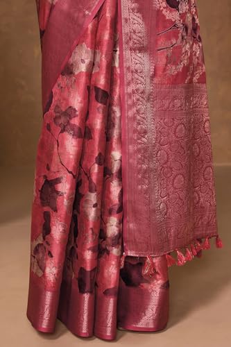 Soch Womens Rust Tussar Woven Design Saree With Tassels