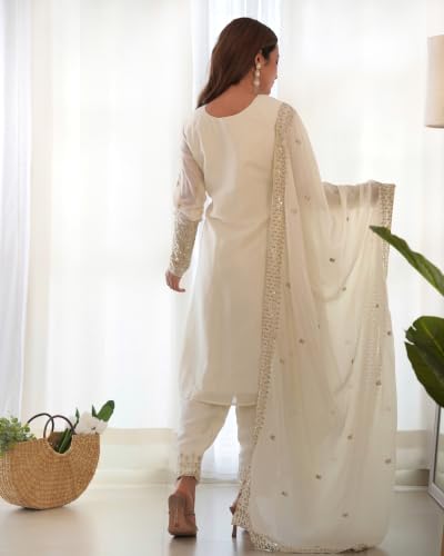 Leeli Peeri Designer Women's Chinon Silk Sequence Embroidery Work Straight Kurta Set With Dupatta