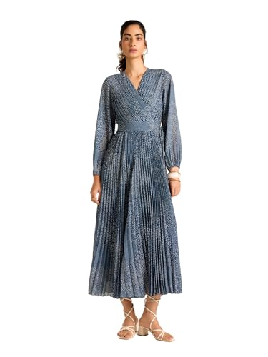 Label RITU KUMAR Navy Angelique Dot Full Sleeves Long Dress