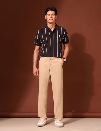 U.S. POLO ASSN. Men's Vertical Striped Classic Polo Shirt Brown