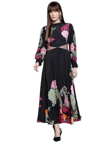 Label RITU KUMAR Black Jessie Crew Neck Long Dress