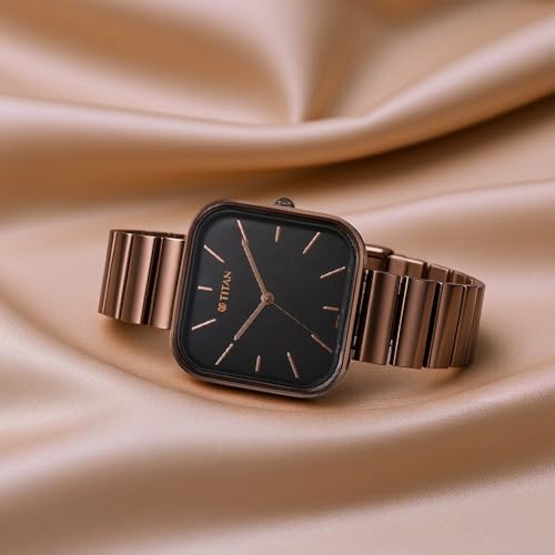 Titan Purple Stackables Quartz Analog Black Dial Metallic Brown Stainless Steel Strap Watch for Women - NT2715QM01F