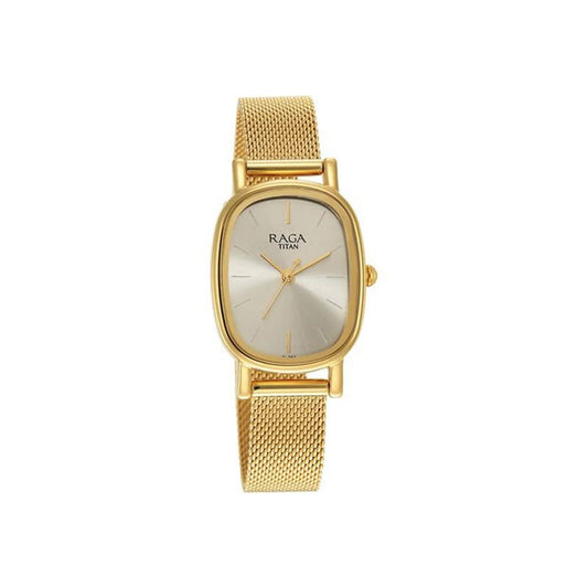Titan Raga Viva Quartz Analog Champagne Dial Gold Stainless Steel Strap Watch for Women - NT2665YM01