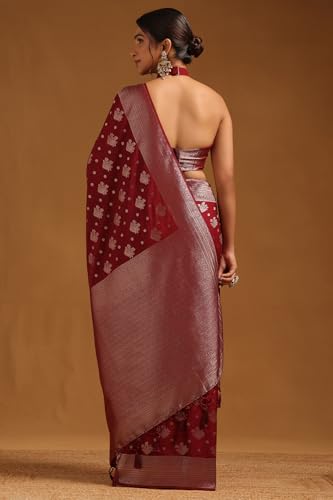 Soch Womens Maroon Viscose Silk Floral Zari Woven Saree