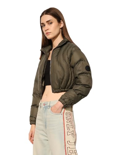 ONLY Women's Solid Regular Fit Olive Jacket