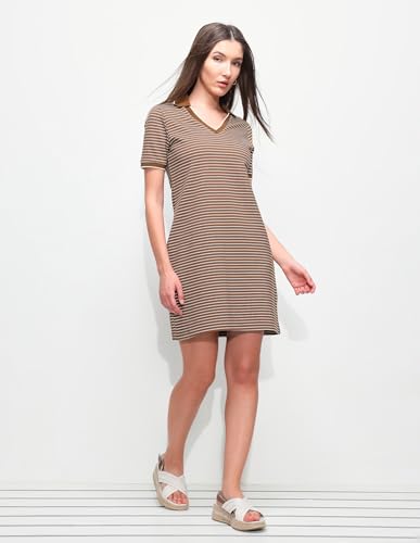 U.S. Polo Assn. Women Women's Self Design Horizontal Striped T-Shirt Dress (UWSS26DRS234_Brown_XL)