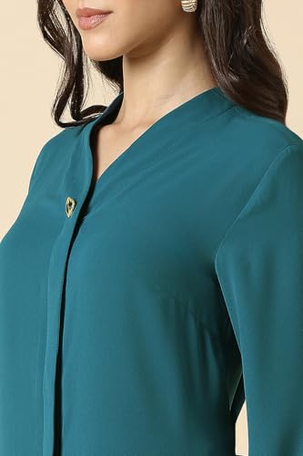 Women Blue Solid Long Sleeves Shirt