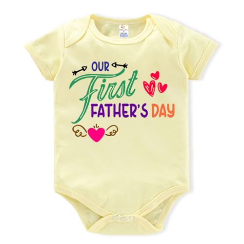 baby wish Father's day Baby Unisex Bodysuits Newborn Romper Half Sleeve Envelope Neck Cute Outfit OUR FIRST FATHER DAY FAMILY YELLOW