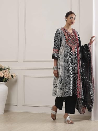 Biba Women Black Cotton Straight Suit Set_34