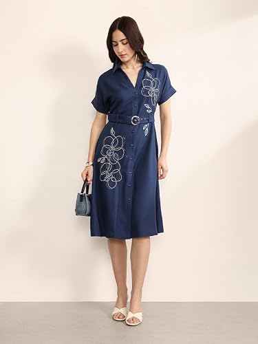 Kazo Concord Midi Dress with Belt (Blue L)