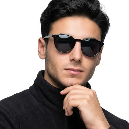 John Jacobs Full Rim Round Stylish & Premium UV Protected Sunglasses | Acetate Lines | Polarized and 100% UV Protected | Men & Women | Medium | JJ S17341