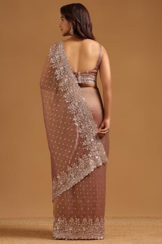 Soch Womens Peach Tissue Embellished Saree With Sequins