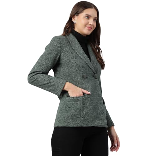 Latin Quarters Women Green Full Sleeve Solid Casual Coat_XL