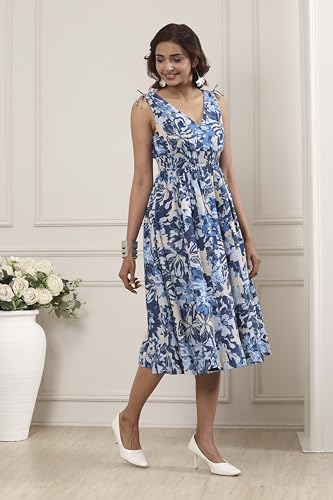 Biba Women Blue Cotton Kalidar Dress_36