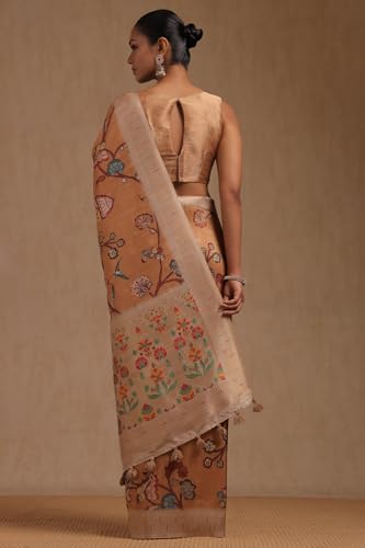 Soch Womens Mustard Tussar Floral Print Saree