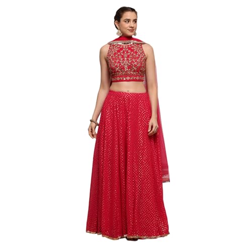 Biba Women's Polyester Lehenga Set (SKDFUSN30840AW25FUS_Fuchsia_38)