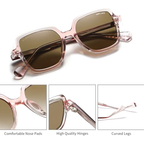 grey jack Vintage Rectangle Stylish Polarized Sunglasses for Men Women UV Protection Full Rim Retro Eyewear 3314