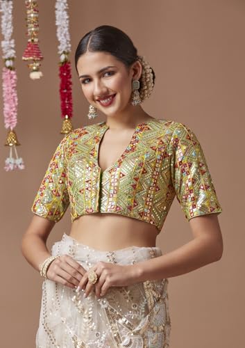 SALWAR STUDIO Pista Green Georgette V Neck Readymade Blouse
