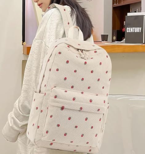 Satic School & College Backpack for Teens Large 25L Corduroy Bookbag Lightweight for Girls Women Lightweight Travel Backpack (Strawberry Beige)