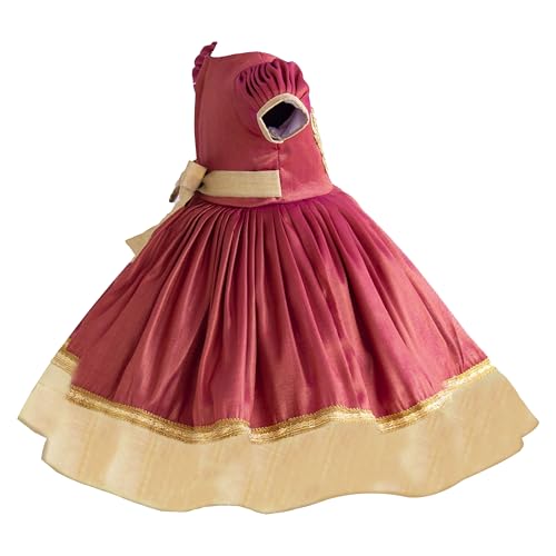 Stanwells Kids Dress for Girls Shade Traditional Applique Kerala Ethnic Silk Frock for Baby Girls Ruffle Pattern Zipper Beautiful Cap Sleeve Birthday Dress for Girls Pink (6-7 Years)