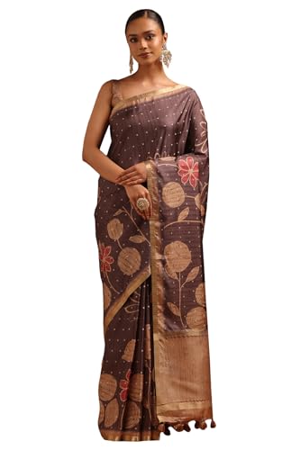 Soch Womens Charcoal Tussar Floral Saree