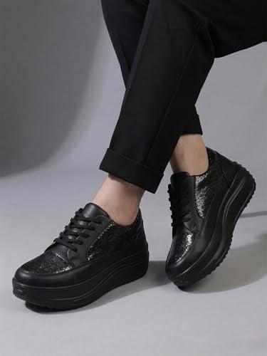 Vendoz Women Sneaker | Cushioned Insole for Comfort | Stylish Glittery Embellished Sneakers | Lightweight & Perfect for Casual Party Wedding Outfit for Girls Black