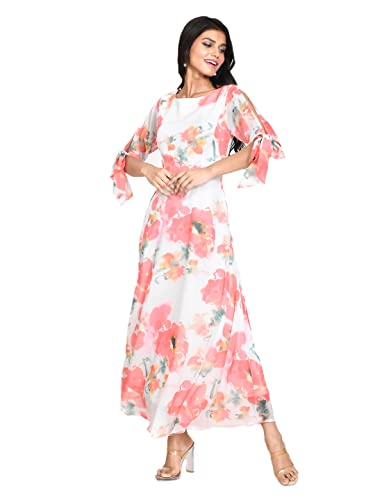 Zink London Women's White Floral Print A-Line Maxi Dress