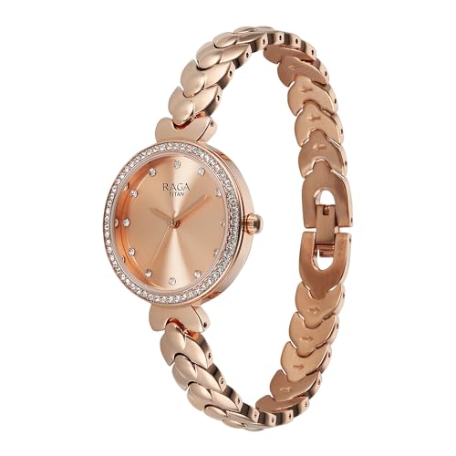 Titan Raga Showstopper 4.0 Quartz Rose Gold Round Dial Women's Watch | Rose Gold Colour Band | Watches for Women Analog - 95357WM01