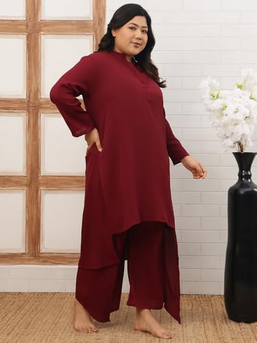 LAS By Ananya Maroon Solid Night Wear (A-Line Top & Bottom, Full Sleeve) (3XL)