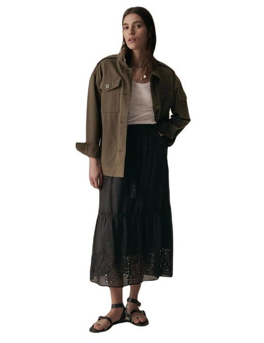 Marks & Spencer Cotton Rich Broderie Midaxi Tiered Skirt Black