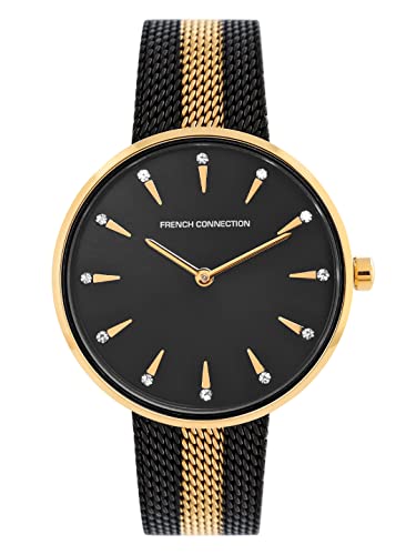 French Connection Stainless Steel Analog Black Dial Women's Watch-Fcl22-B, Band_Silver