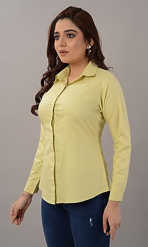 QUEEN SHIELD Women's Giza Cotton Formal Shirt with Buttoned Closure & 3/4 Sleeves(40Lemon7295)