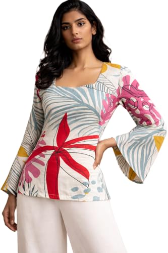 Donne Tenaci Women Cotton Blend Floral Corset Back Kurti Top (Meherband Kurti) (in, Alpha, L) Multicolour