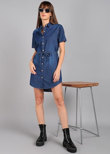 Gaucha Casual Wear Short Length Cotton Denim Dark Blue Short Dress for Women & Girls