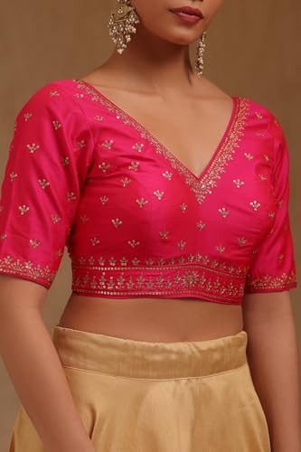 Soch Womens Fuchsia Tussar Embroidered Padded Blouse with Sequins
