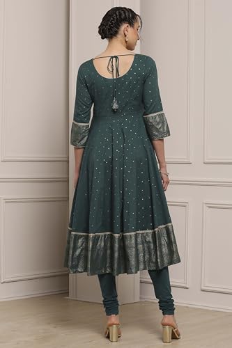 Biba Women's Cotton Kurta Set (SKDNOR30863AW25TEL_Teal Green