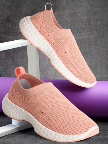 Carlton London Women Peach Comfortable Slip On Snakeer with Heels, for for Casual, Walking & Daily Use (38)