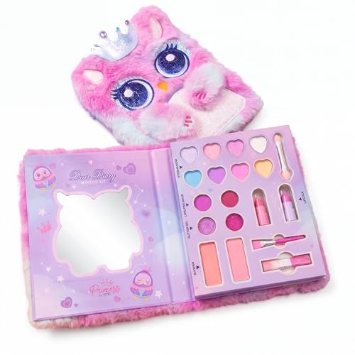 Princess by RENEE Dear Diary Makeup Kit For Kids & Preteens | With 8 Eyeshadows, 2 Blushers, 2 Lipsticks, 2 Lip Gloss Solid, 2 Glitter Gels, 3 Brushes | Dermatologically Tested, Easy To Wash | 1 Unit