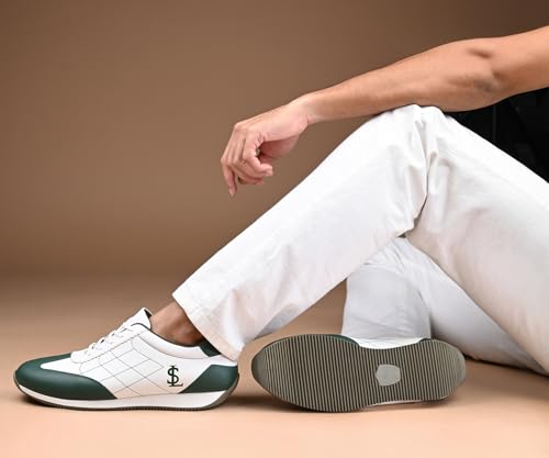 LOUIS STITCH White and Green Sneaker for Men | Comfortable Lace-Up Sneaker | LSP-SNK-AVI010-WHGR | UK-7