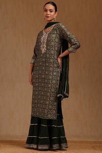 Soch Womens Green Muslin Ethnic Motifs Salwar Suit With Zari