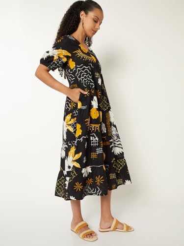 Max Women Printed Tiered Dress (Black_XS)