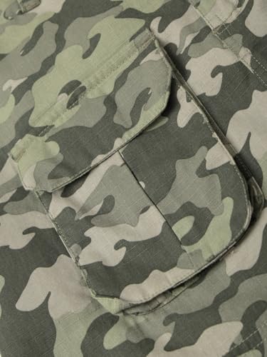 The Souled Store: Desert Olive Women Elastic Back Waistband Camouflage Print Cotton Twill Regular Fit Functional Cargo Pockets Breathable Skirt