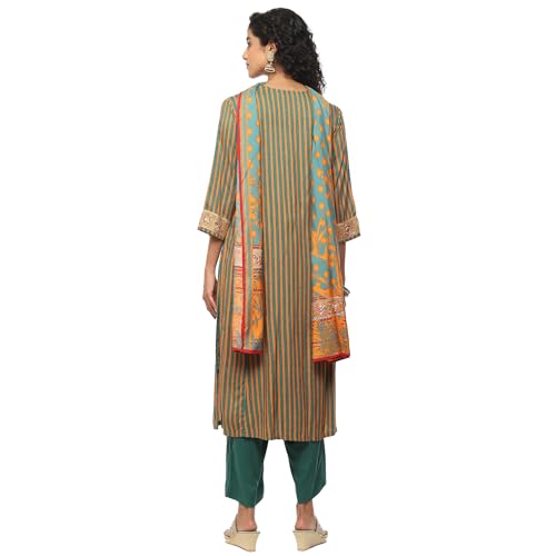 BIBA WOMEN PRINTED STRAIGHT SALWAR KURTA DUPATTA(SKDASSORTED8826_GREEN_42)