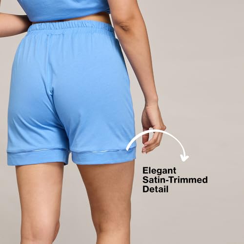 NYKD (NYS912 Soft Cotton Modal Shorts for Women | Relaxed Fit with Non Slip Elasticated Waistband, Adjustable Drawcord & 2 Side Pockets | Ideal for Night, Lounge Blue