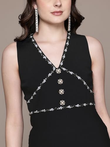 Label RITU KUMAR Black Morgane V Neck Solid Dress
