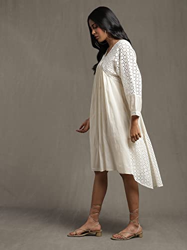 Ritu Kumar Ivory Gathered Schiffli Short Dress